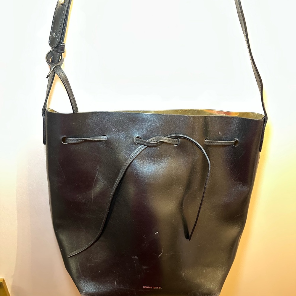 Mansur Gavriel Leather Bucket Bag - Black/Gold